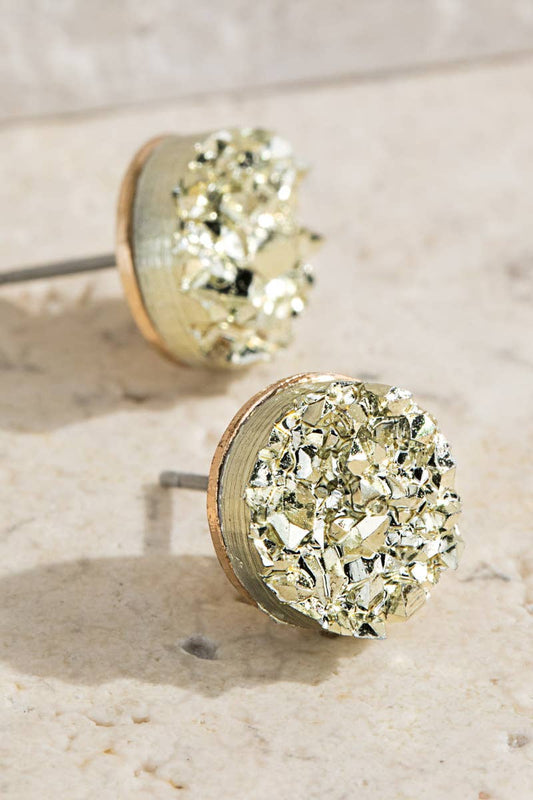 Round Drusy Post Earrings: Gold / OS