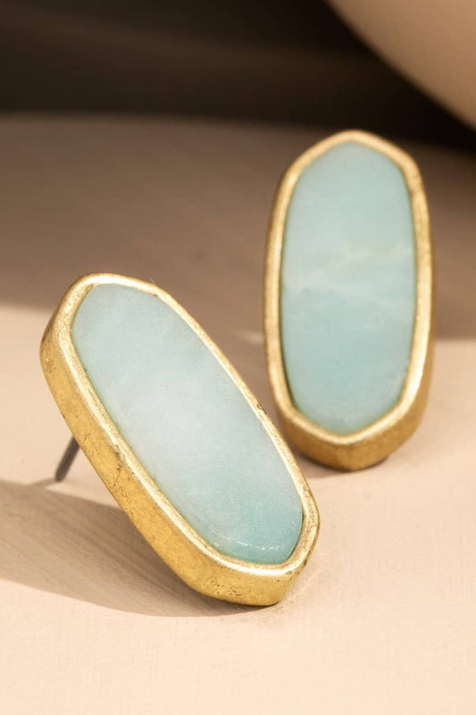 Natural Stone with Worn Metal Earrings