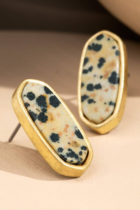 Natural Stone with Worn Metal Earrings
