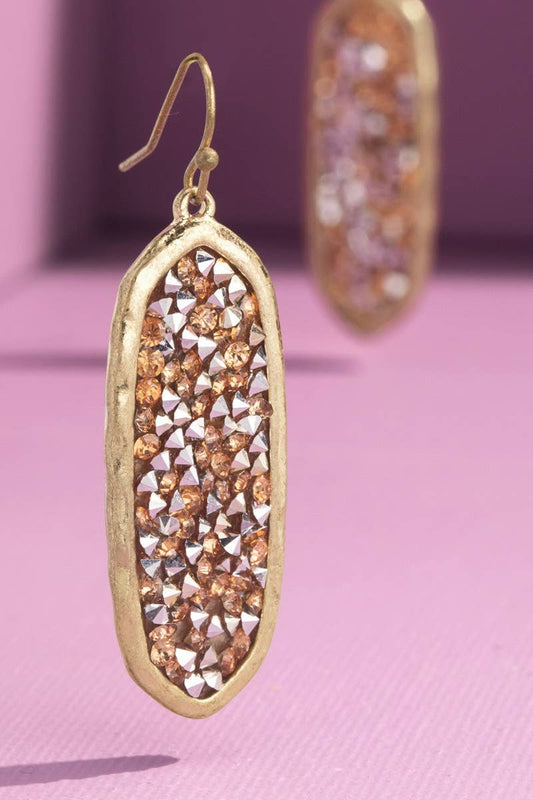 Oval Glitter Stone Hook Earrings: Gold / OS