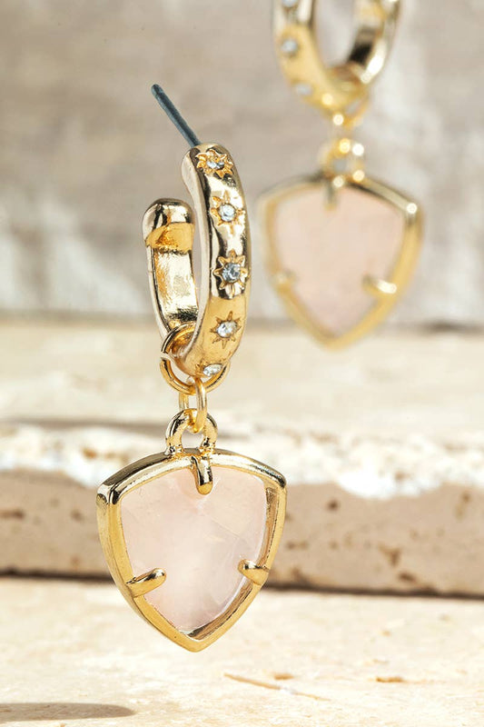 Natural Stone Triangle Earrings: Rose Quartz(RQ) / OS