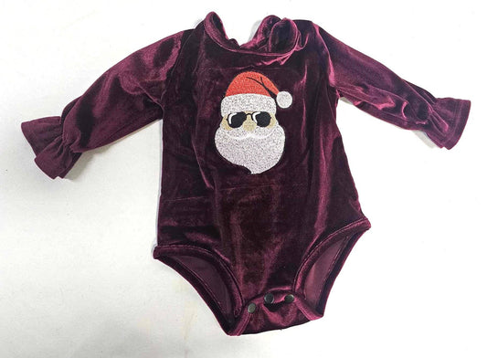 Baby Santa Velvet Onesie - Burgundy: Burgundy